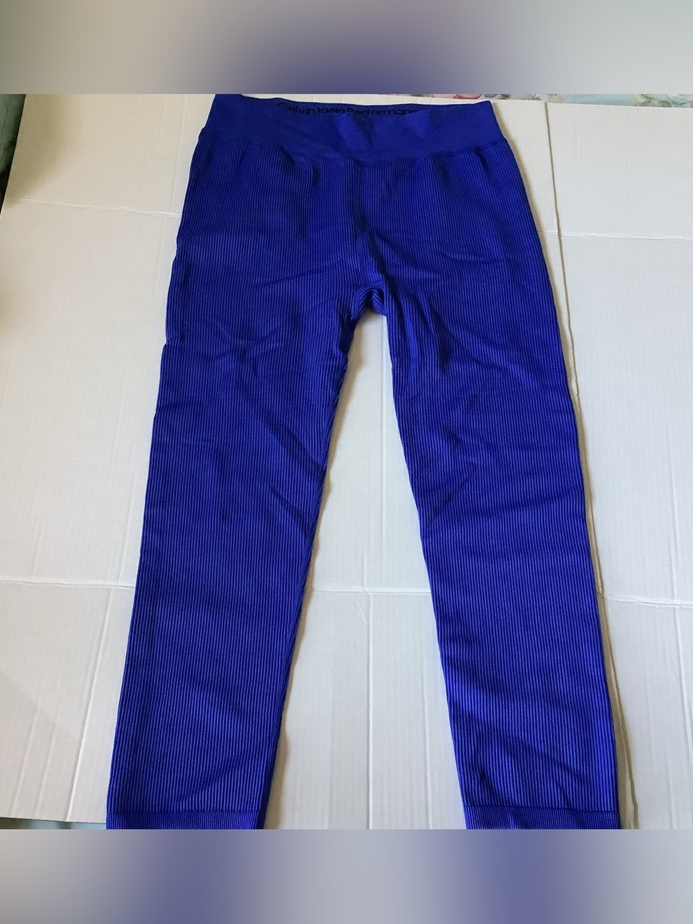Calvin Klein Performance High Waist Ribbed Leggings Blue Size Large